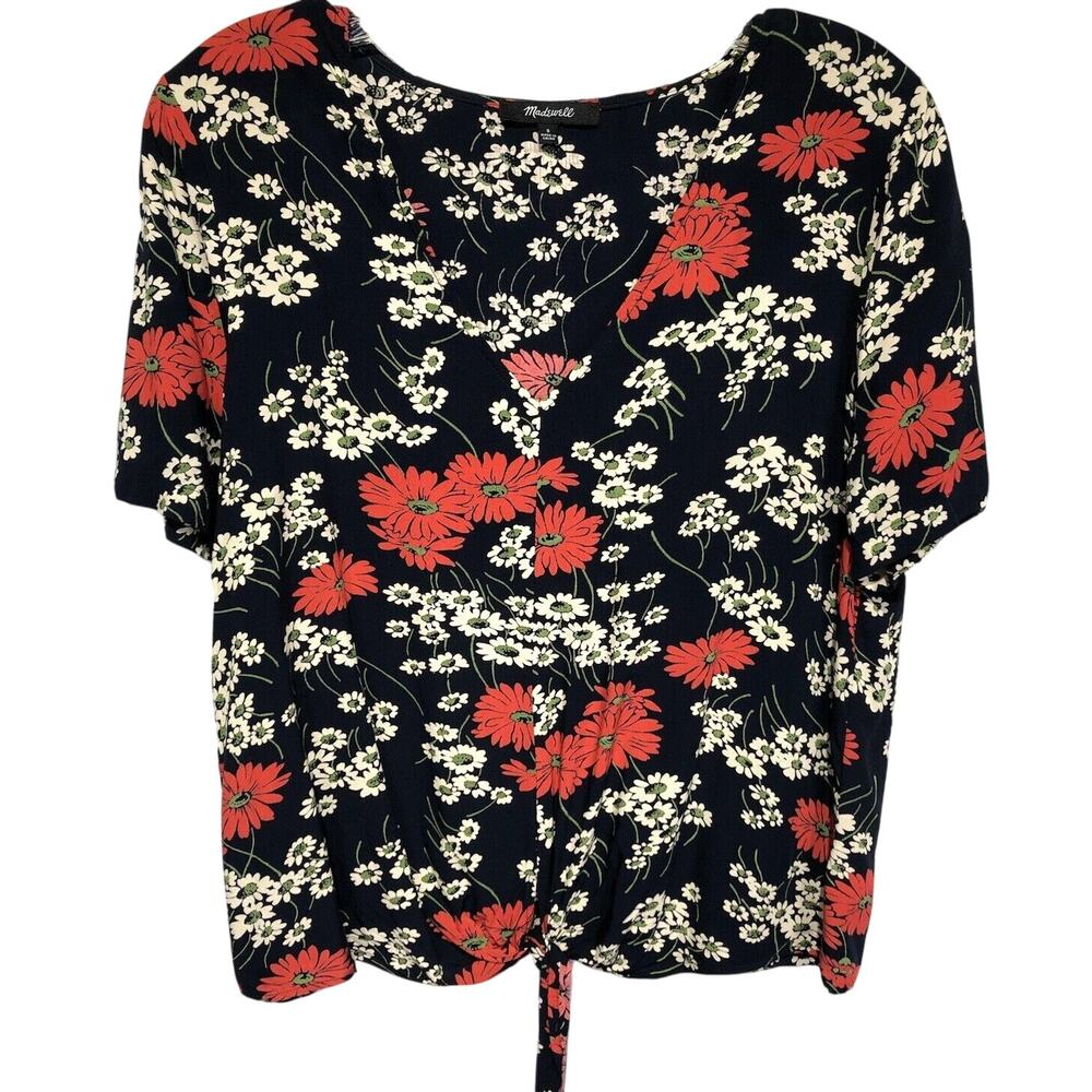 Madewell‎ Tie Front Top Womens Small Hillside Daisies Novel Navy Floral Flowers